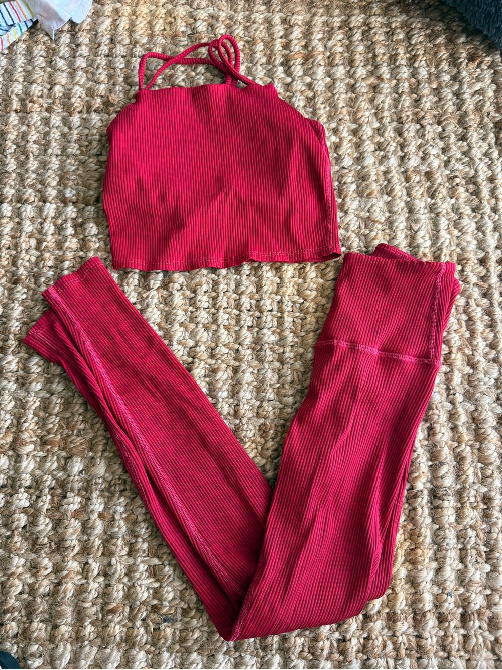 Carbon38 Ribbed Red Leggings and Crop Tank Set